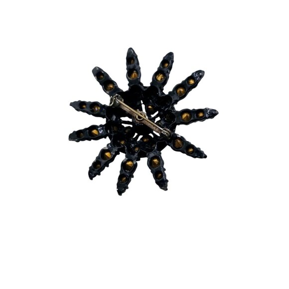 Vintage Japanned Blue Rhinestone Starburst Brooch Pin (A832) - Picture 3 of 5